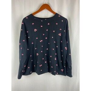 Sonoma XL Everyday Tee Black Pink Floral Coquette Long Sleeve 100% Cotton Top